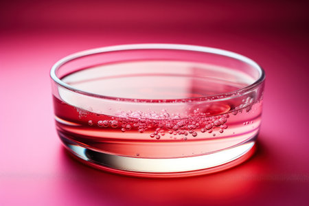 Petri dish with growing virus cultures isolated on a gradient red backgroundの素材