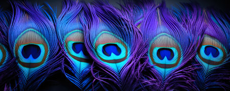 Macro images revealing the breathtaking hues and details of peacock plumesの素材