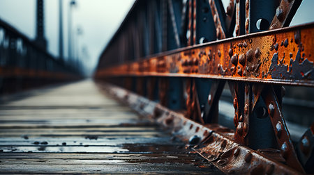 Close-up of rusty details on a vintage bridge background with empty space for textの素材
