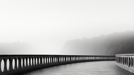 Ancient stone bridge in minimalistic black and white background with empty space for textの素材