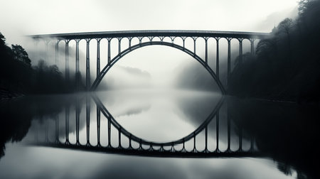 Long-exposure minimalism capturing the ethereal beauty of old iron arch bridgesの素材