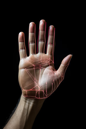 Human hand displaying palmistry lines background with empty space for textの素材