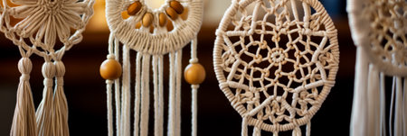 Close-up images displaying the delicate details of handmade macrame designsの素材