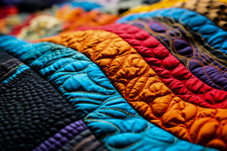 Extreme close-ups capturing the intricate patterns of textural quilting on textilesの素材