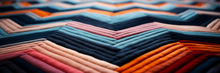 Macro exploration of vibrant geometric patterns in hand woven rugsの素材