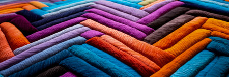 Macro exploration of vibrant geometric patterns in hand woven rugsの素材