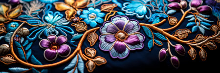 Macro shot of elaborate embroidery on velvet highlighting meticulous threadworkの素材