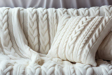 Natural light enhancing the elaborate texture of soft knitted woolの素材