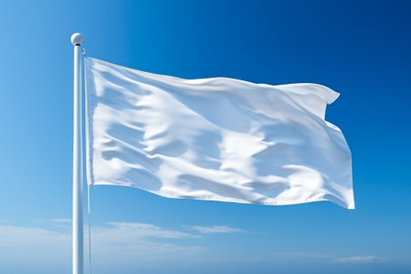White nautical flag fluttering on sea vessels isolated on a blue gradient backgroundの素材