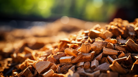 Wood chips for biomass energy production background with empty space for textの素材