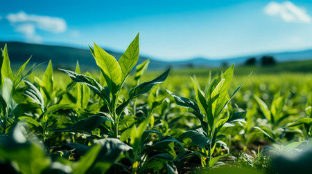 Farm field with biofuel crops growing background with empty space for textの素材
