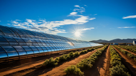 Greenhouse with solar panels in the desert of Morocco, Africa.の素材