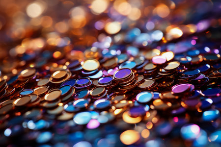 Shiny sequins background, close up. Bokeh effectの素材