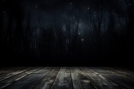 Creepy Halloween background featuring empty wooden planks; ominous and darkの素材