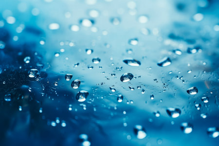 Cool summer background with raindrops falling creating water ripples on groundの素材