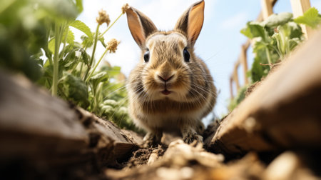 Cute little bunny in the garden. Easter concept. Selective focus.の素材