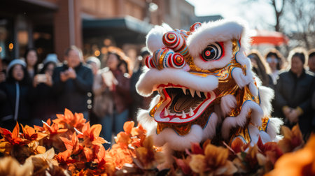 Vibrant dragon and lion dances captivate crowds at Asian New Yearの素材