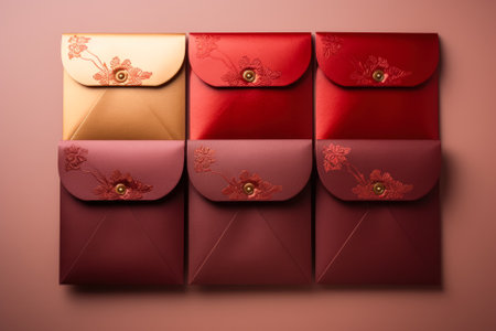 Lucky red envelopes or hongbao isolated on a gradient backgroundの素材