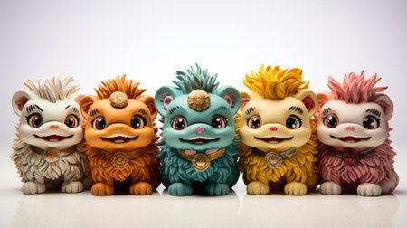 Dancing dragons and lions props from Asian New Year isolated on a white backgroundの素材