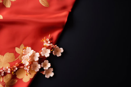 Silk kimono patterns symbol of prosperity in Asian New Year background with empty space for textの素材