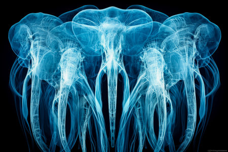 Elephants trunk muscles and skeletal X-ray image background with empty space for textの素材