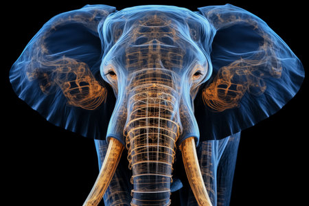 Unique X-ray image revealing an elephants trunk muscles and skeletal structureの素材