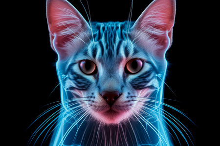 Feline skull X-ray image isolated on a gradient backgroundの素材