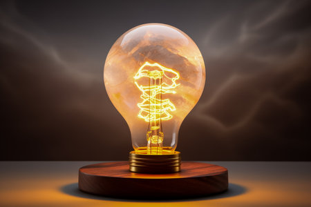 Chic marble base table lamp emitting subtle glow isolated on a gradient backgroundの素材