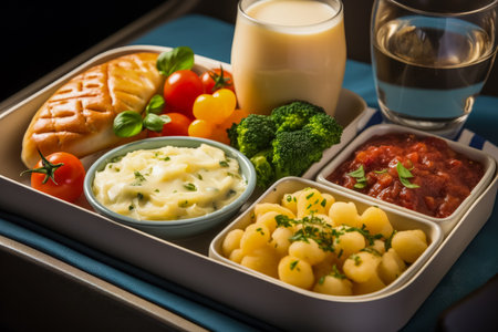 Close-up of airline meal presentationの素材