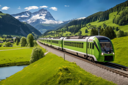 Stunning views of train routes through mountains forests and countrysideの素材