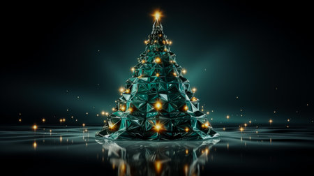 Sustainable Christmas tree with LED lights isolated on a gradient backgroundの素材