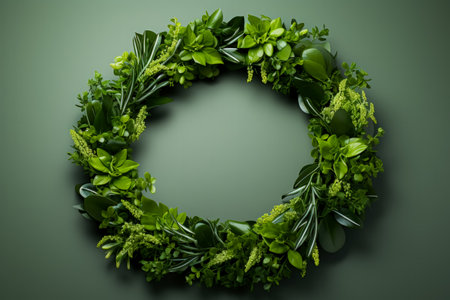 Garland made from indoor garden greens isolated on a gradient backgroundの素材