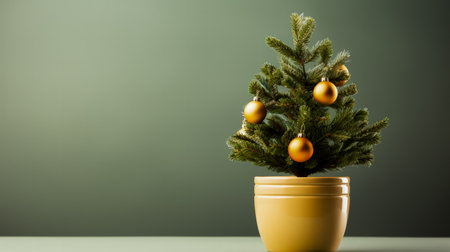 Live potted Christmas tree for sustainable celebration isolated on a gradient backgroundの素材