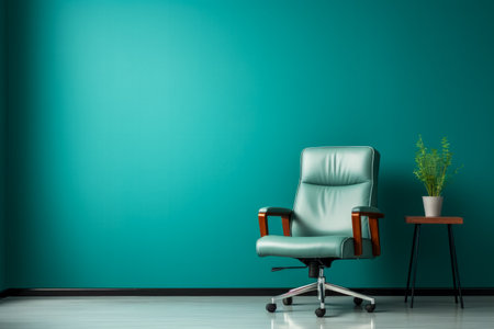 Modern office setup with ergonomically designed chair background with empty space for textの素材