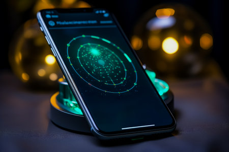 Biohacking sleep monitoring app on phone screen background with empty space for textの素材