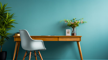 Modern office setup with ergonomically designed chair background with empty space for textの素材