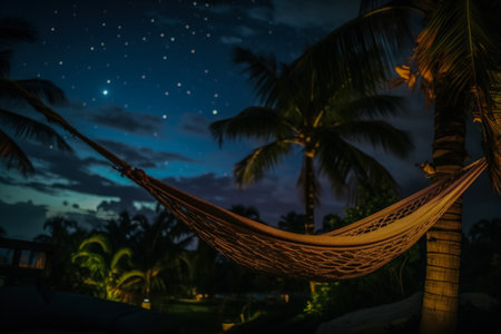 Star-gazing in hammocks wrapped in warmth of New Years tropical nightの素材