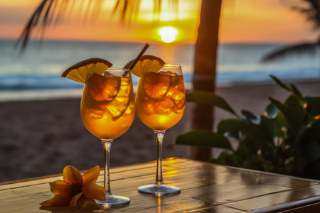 Sipping exotic cocktails basking in New Years eve beachside festivitiesの素材