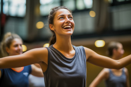 A choreographer leading a group of dancers through a complex routine during rehearsalの素材