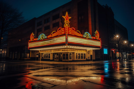 A theater marquee illuminated with the names of the evening's starsの素材
