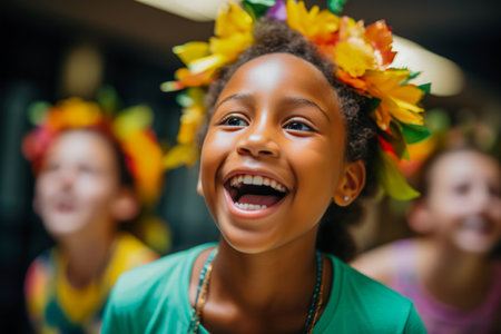 A theater summer camp where kids immerse themselves in the world of acting singing and dancingの素材