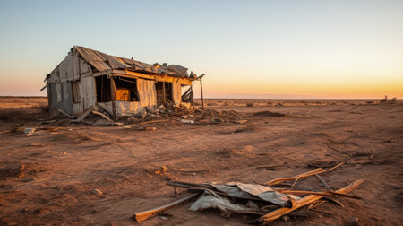 Ghost of settlements: desolate structures strewn across disputed Negev desertの素材