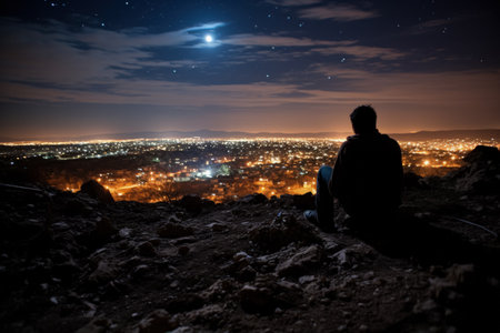 Lonely vigil: Glimmering stars watch over a bomb-cratered Syrian landscapeの素材