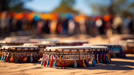 Captivating Pow Wow drum circle in action background with empty space for textの素材