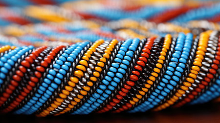 Close-up of intricate Native American beadwork background with empty space for textの素材