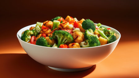 A nutritious diabetic-friendly meal with vegetables isolated on a gradient backgroundの素材