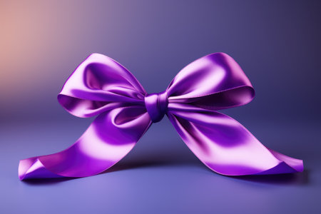 A purple ribbon symbolizing epilepsy awareness isolated on a gradient backgroundの素材