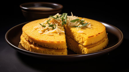 Traditional Native American cornbread preparation isolated on a gradient backgroundの素材