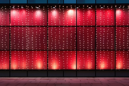Unique Christmas lighting patterns on facades background with empty space for textの素材