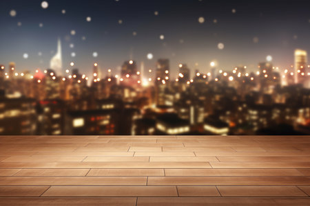 Rooftop adorned with sparkling Christmas lights background with empty space for textの素材